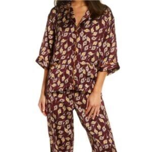 Chelsea28 Satin Floral Patterned Flowy Cool 2PC Sleepwear Pajamas Loungewear L